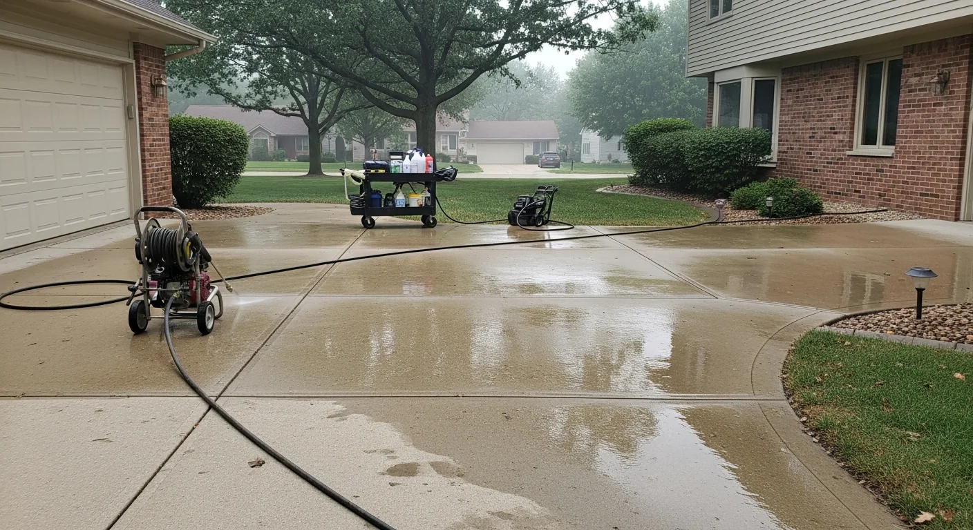 Professional power washing cleaning a residential home exterior in Verona, Wisconsin