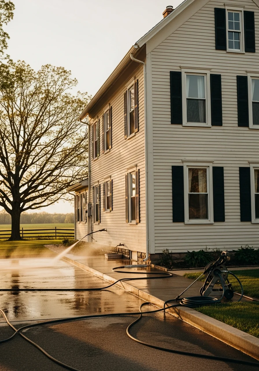 Green County homeowner standing in front of a historic farmhouse or rural property, representing the area's agricultural character.