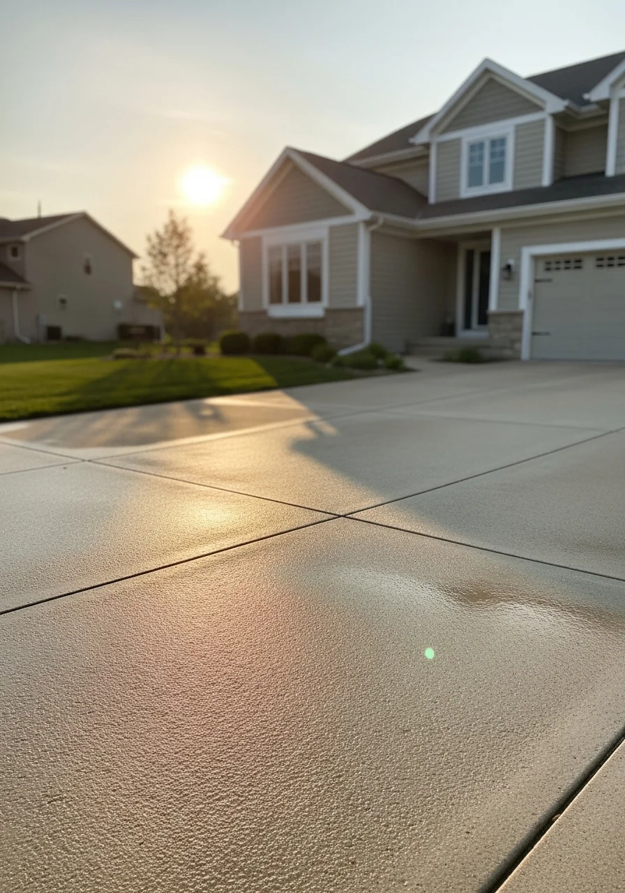 Sun Prairie homeowner standing in their driveway with a satisfied expression, modern home visible behind them.